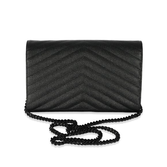 Saint Laurent Black Chevron Leather Cassandre Envelope Chain Wallet - Picture 3 of 8